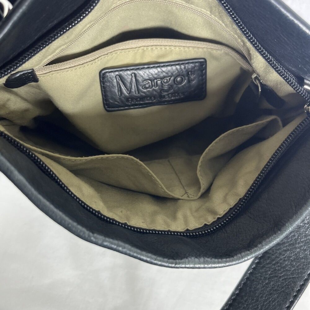 Margot Genuine Leather Crossbody Purse Zippered Pockets Black - Picture 8 of 11